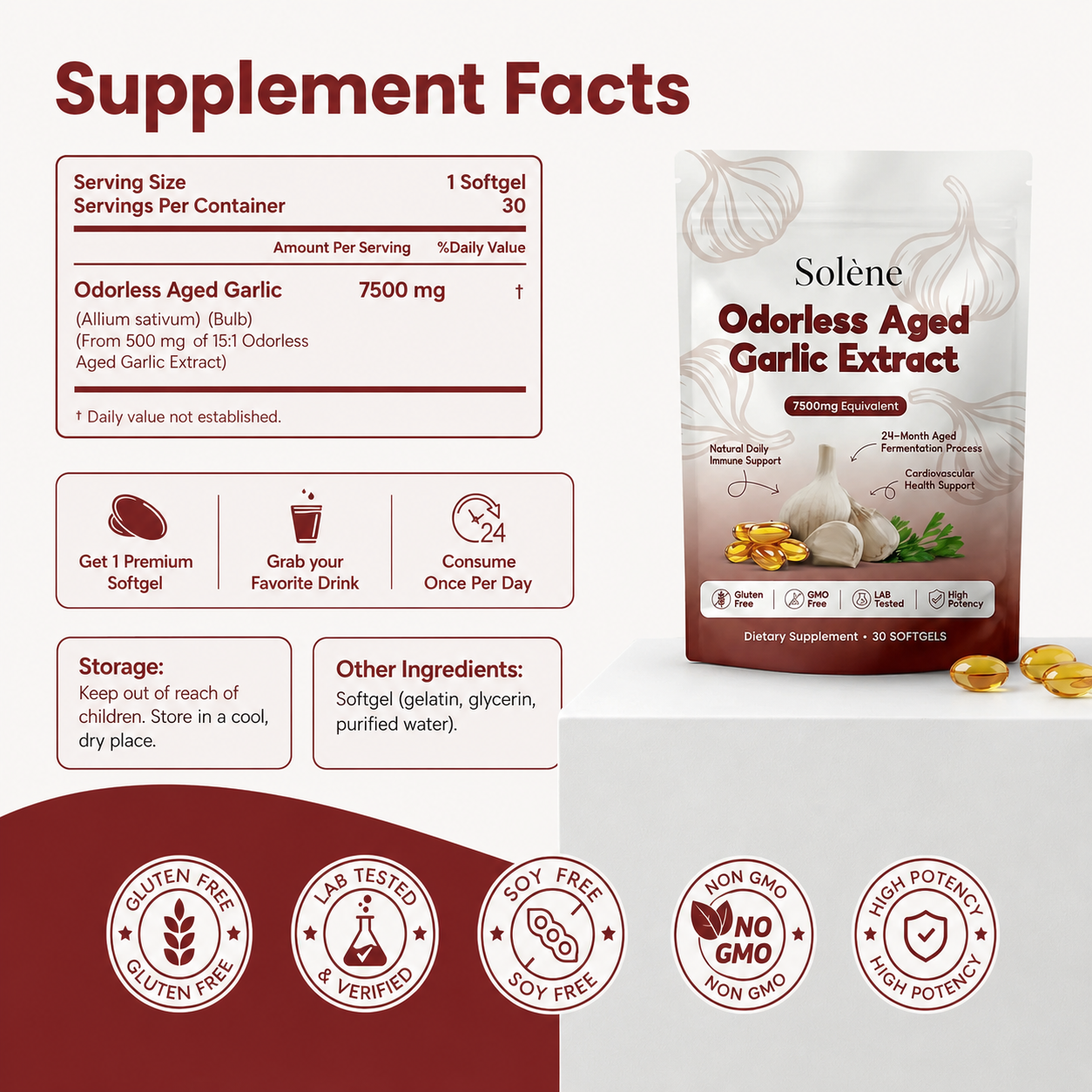 Aged Garlic Extract - 7500mg Odorless Softgels